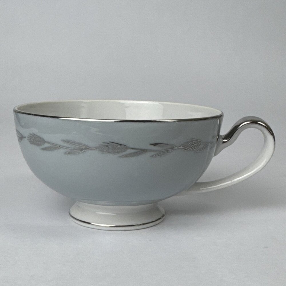 Silver Wheat Seyei China Cups Gray w Platinum Trim Japan 3282 (cp1)